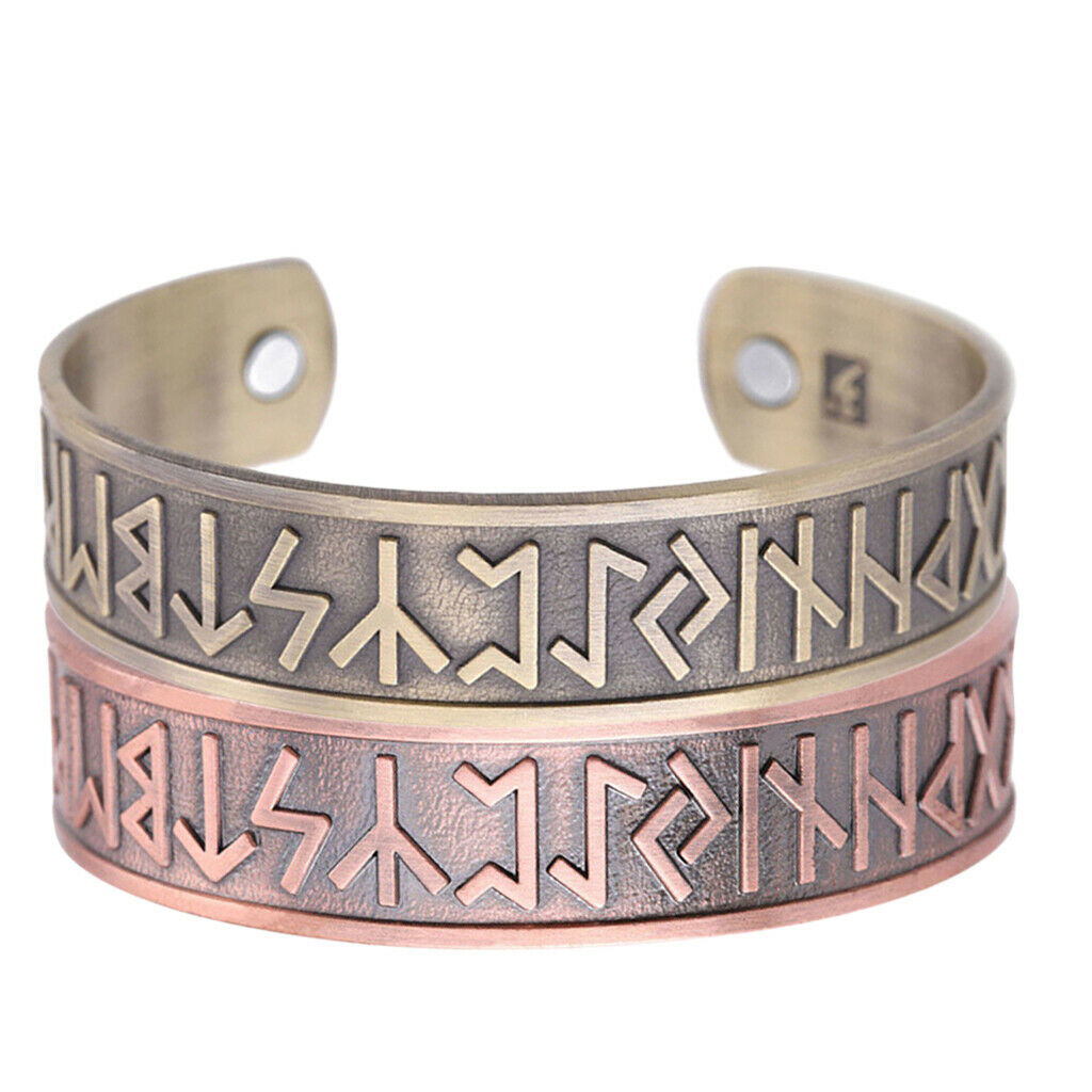 2pcs Alloy Nordic Viking Scandinavian 24 Runes Bangle Amulet for Men Women