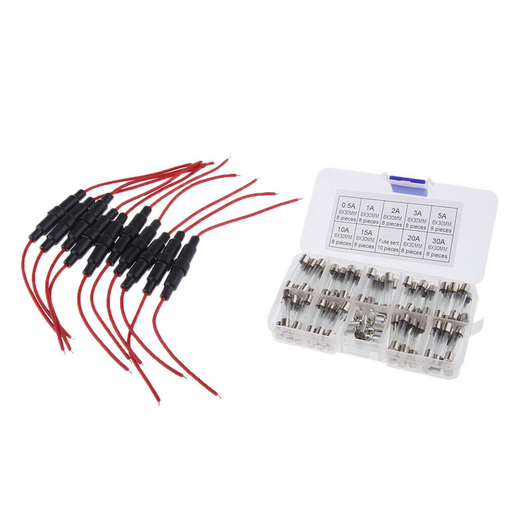 Assorted Glass Fuses 6x30mm Quick Blow Fast Acting Fuse & 16 AWG Cable AGC