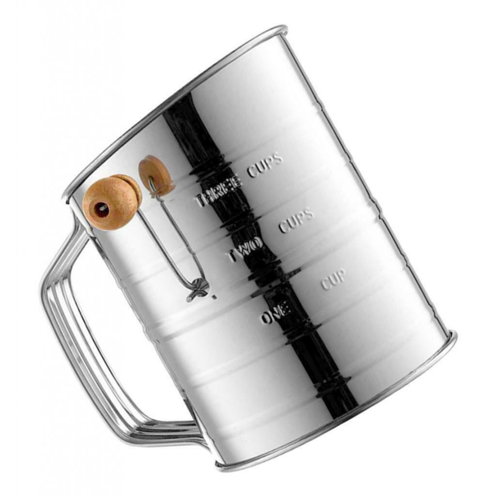 Stainless Steel Crank Style Flour Sifter, 3 Cup, Sift Flour & Dry Ingredients