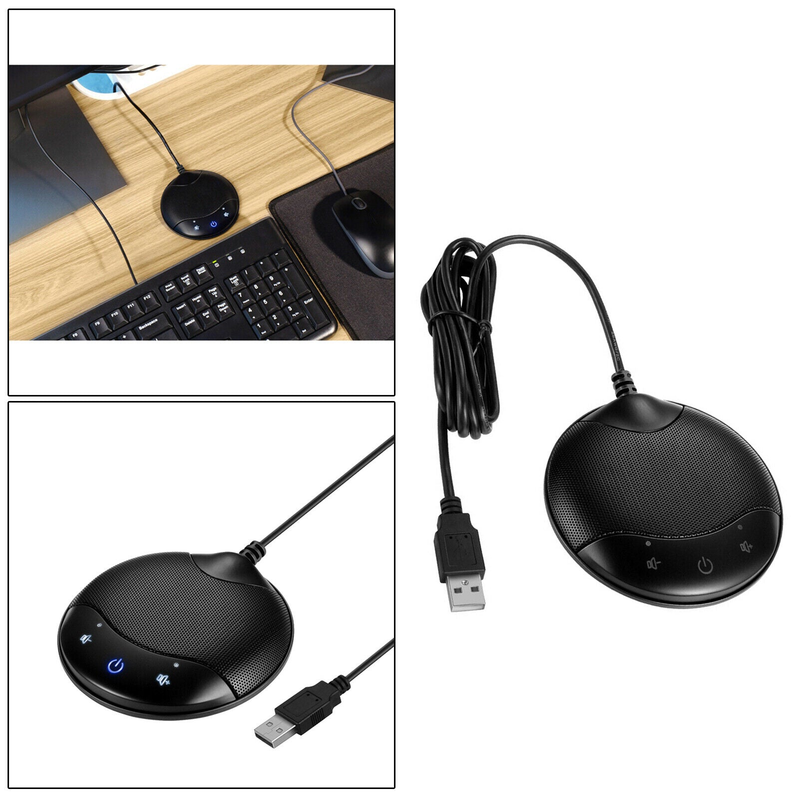 Conference Microphone 360° Pickup PC Mic For Desk Plastic Compact Black