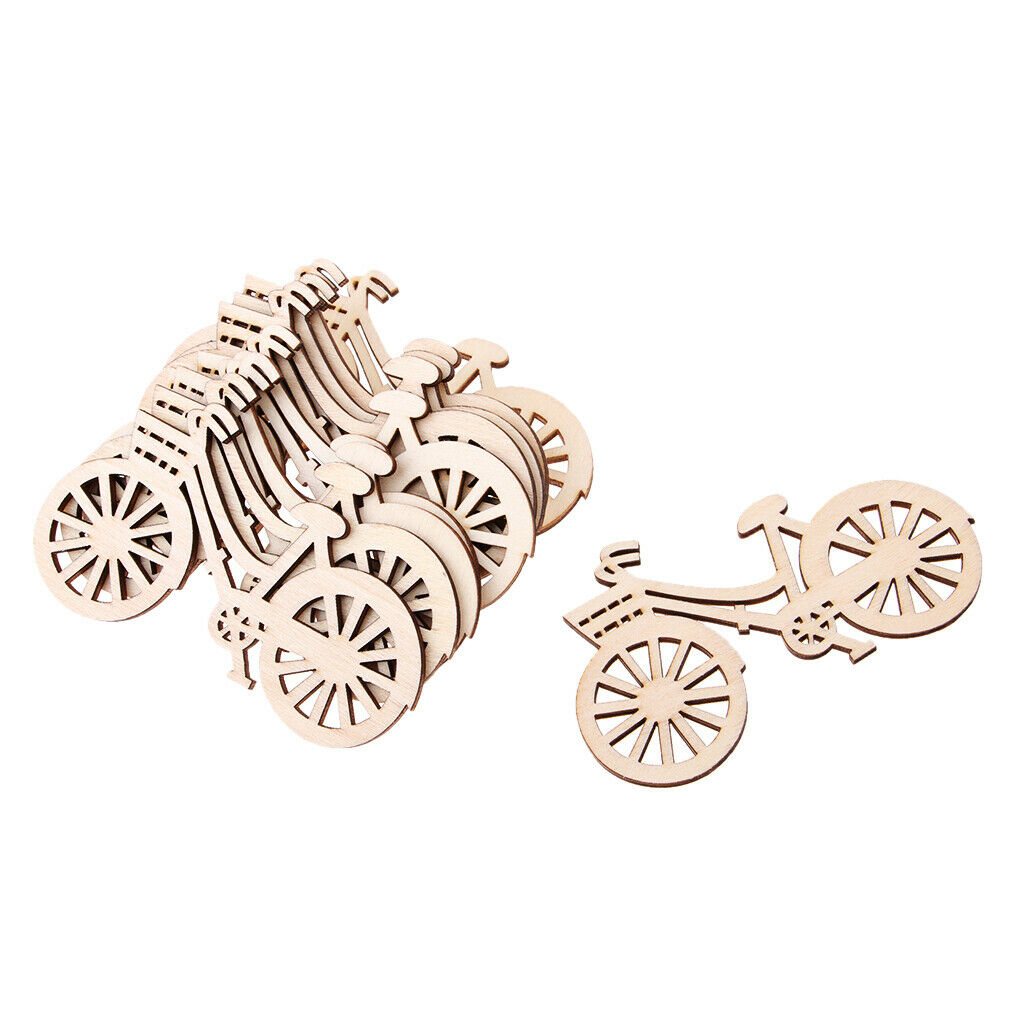 10 Pieces Natural MDF Wood Cutouts Shapes Wooden Bicycle Ornaments Embellishment