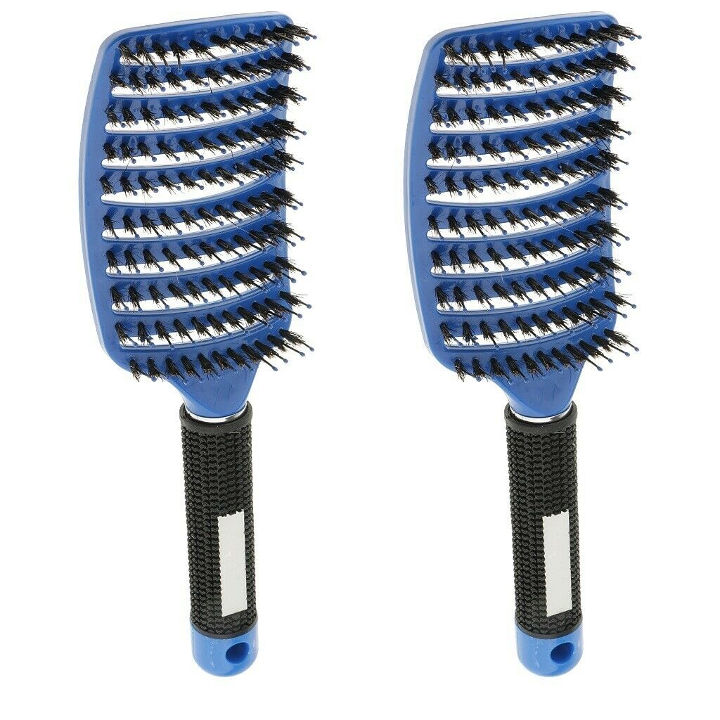 2x Comfortable Paddle Detangling Hair Brush Curved Nylon Pins Scalp Massager