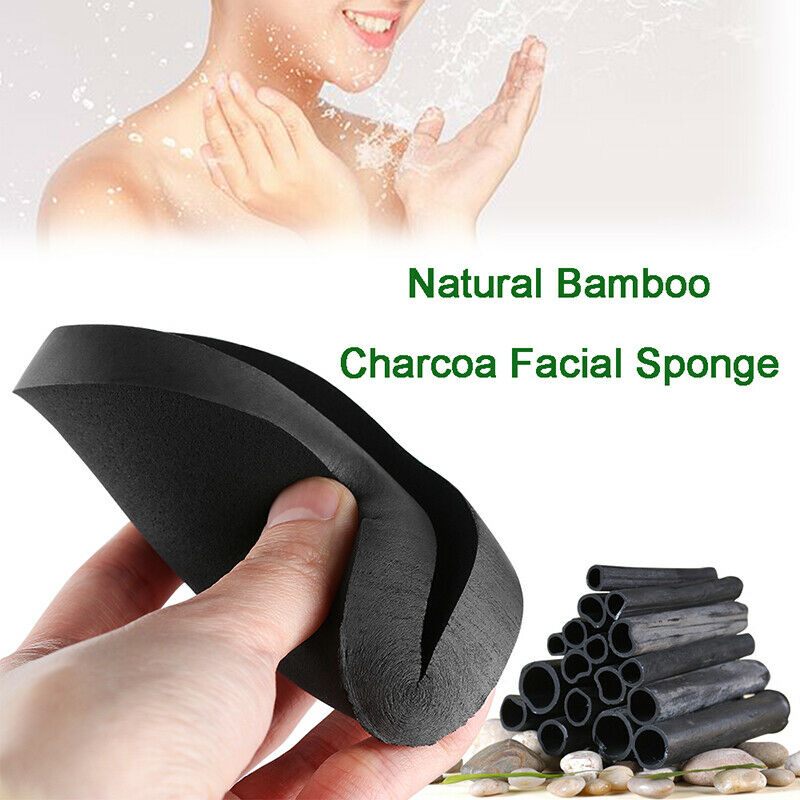 2pcs Natural Black Bamboo Charcoal Face Sponge Wood Fiber Face Wash Clean-Sponge