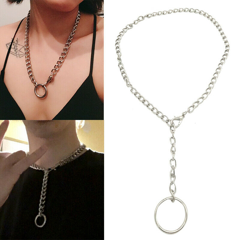 Punk Gothic Rock Round Metal Chain Choker Collar Necklace Pendant.l8