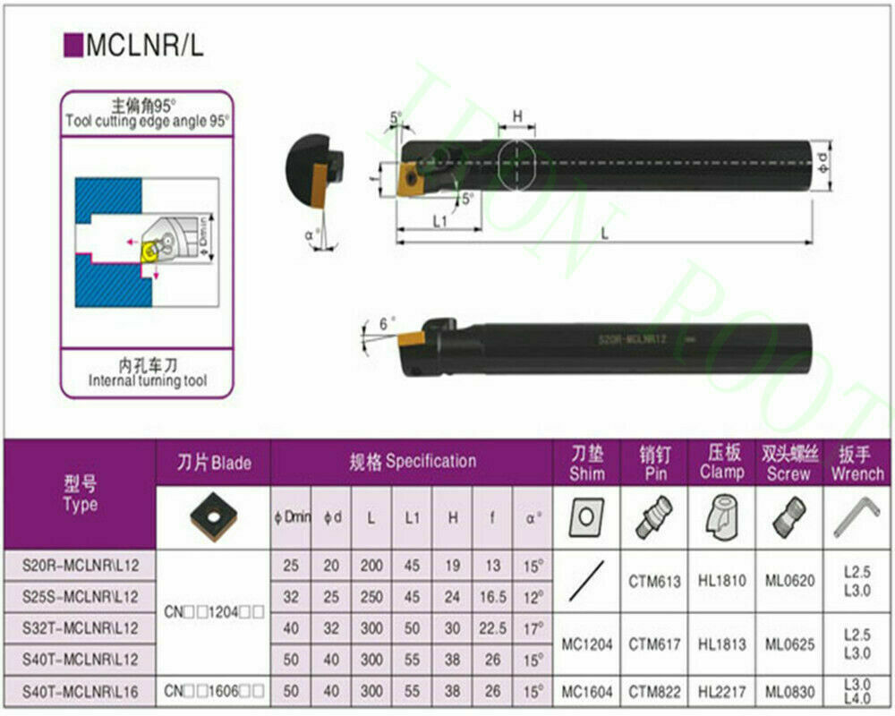 Right hand 95° S16Q-MCLNR12 Internal Turning Tool Holder For CNMG1204 inserts