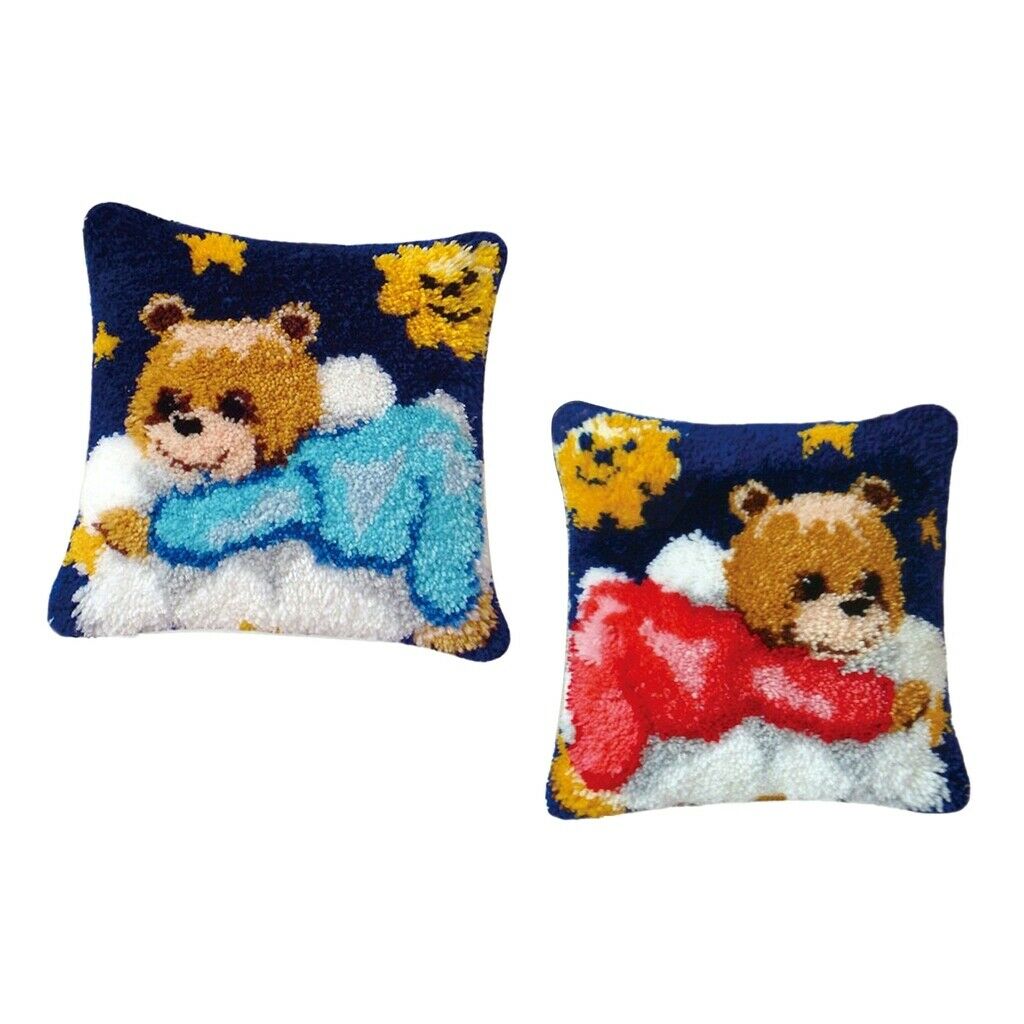 2 Pack Teddy Bear Latch Hook Rug Kit Pillow Cover Home Ornament Handicraft