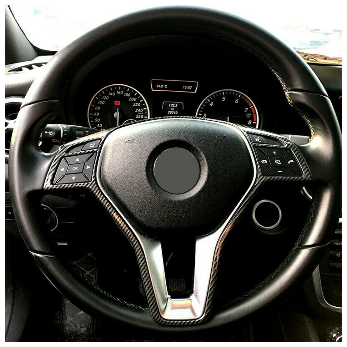 1pcs Carbon Fiber Style Steering Wheel Cover Trim fit for Benz GLA GLK W204 W212