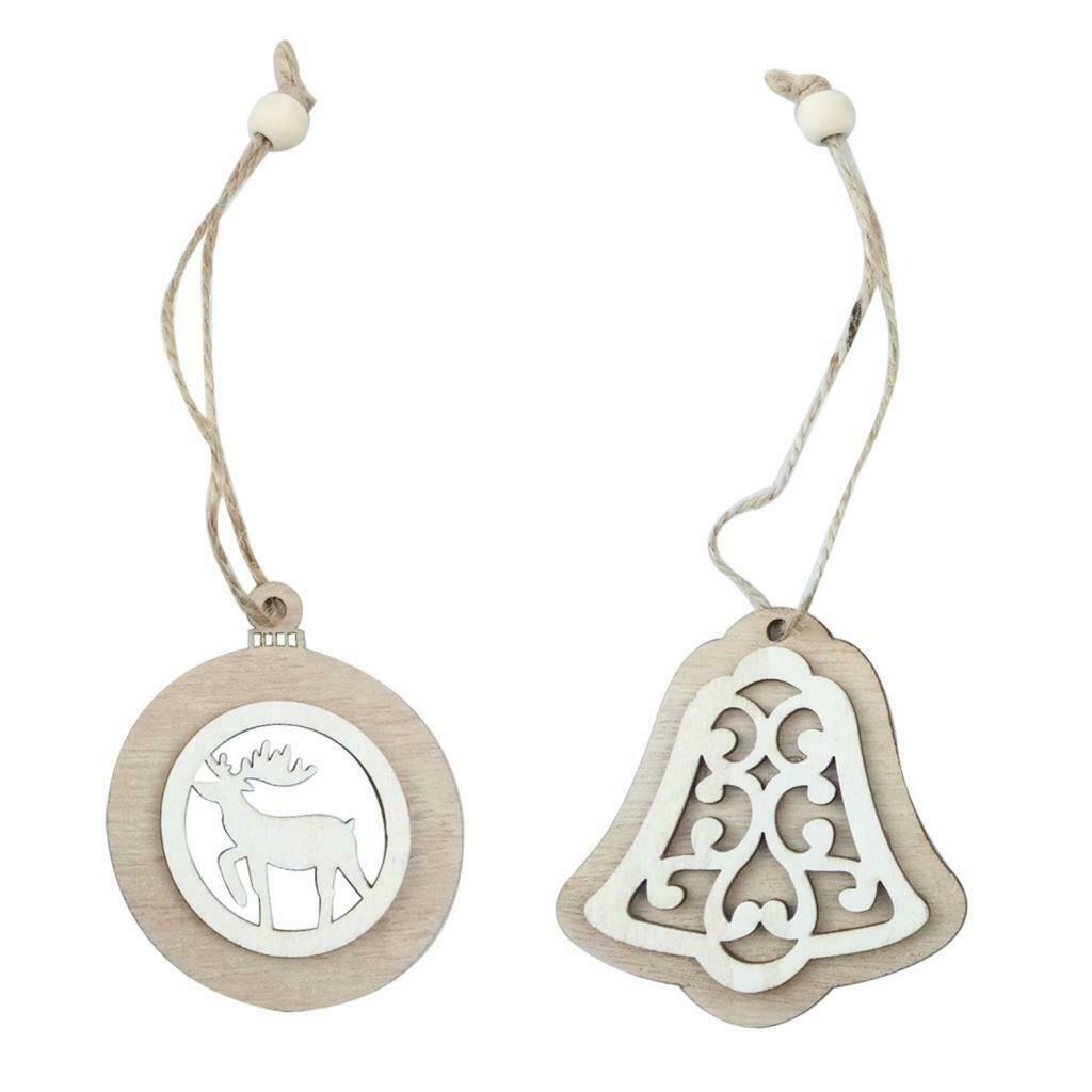 2PCS Christmas Wooden Pendants Ornaments Xmas Tree Crafts Elk+Bell