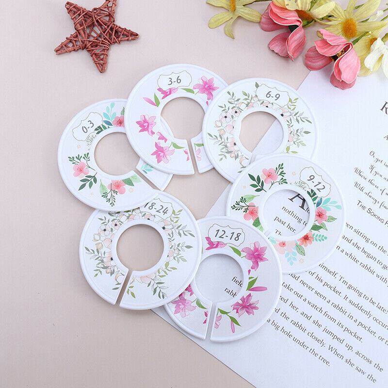 6Pcs Flower Round Child Clothes Size Dividers Plastic Ring Size Label Suppl l SJ