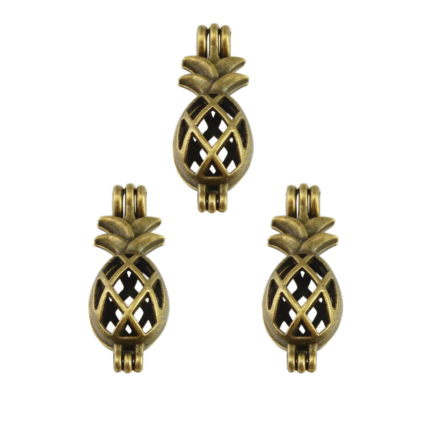 4 pcs Antiqued Bronze Alloy Hollow Pineapple Locket Oil Diffuser Charms Pendants