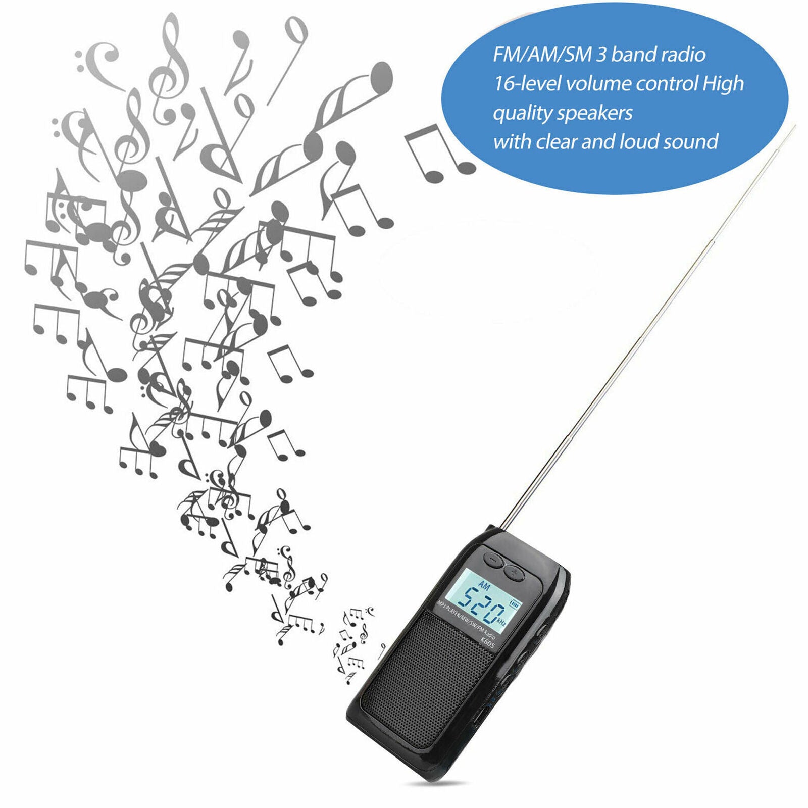 Portable Digital FM AM SM Radio Mini Pocket Walkman Receiver Stereo w/ Earphones
