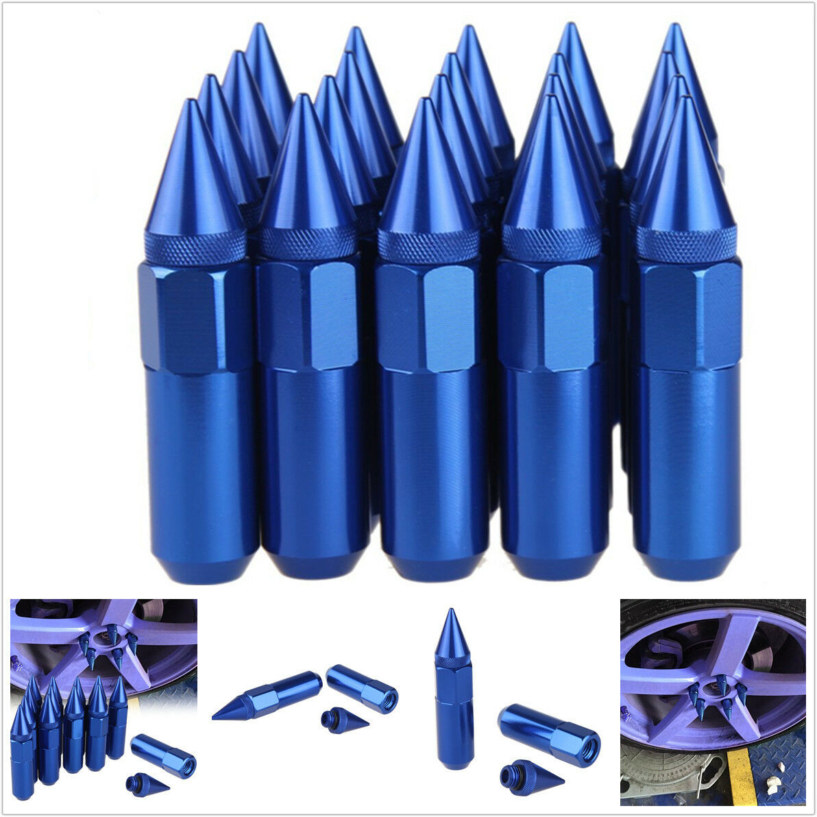 -XN20 BLUE SPIKED ALUMINUM EXTENDED 60MM LUG NUTS WHEELS / RIMS M12X1.5 RACING