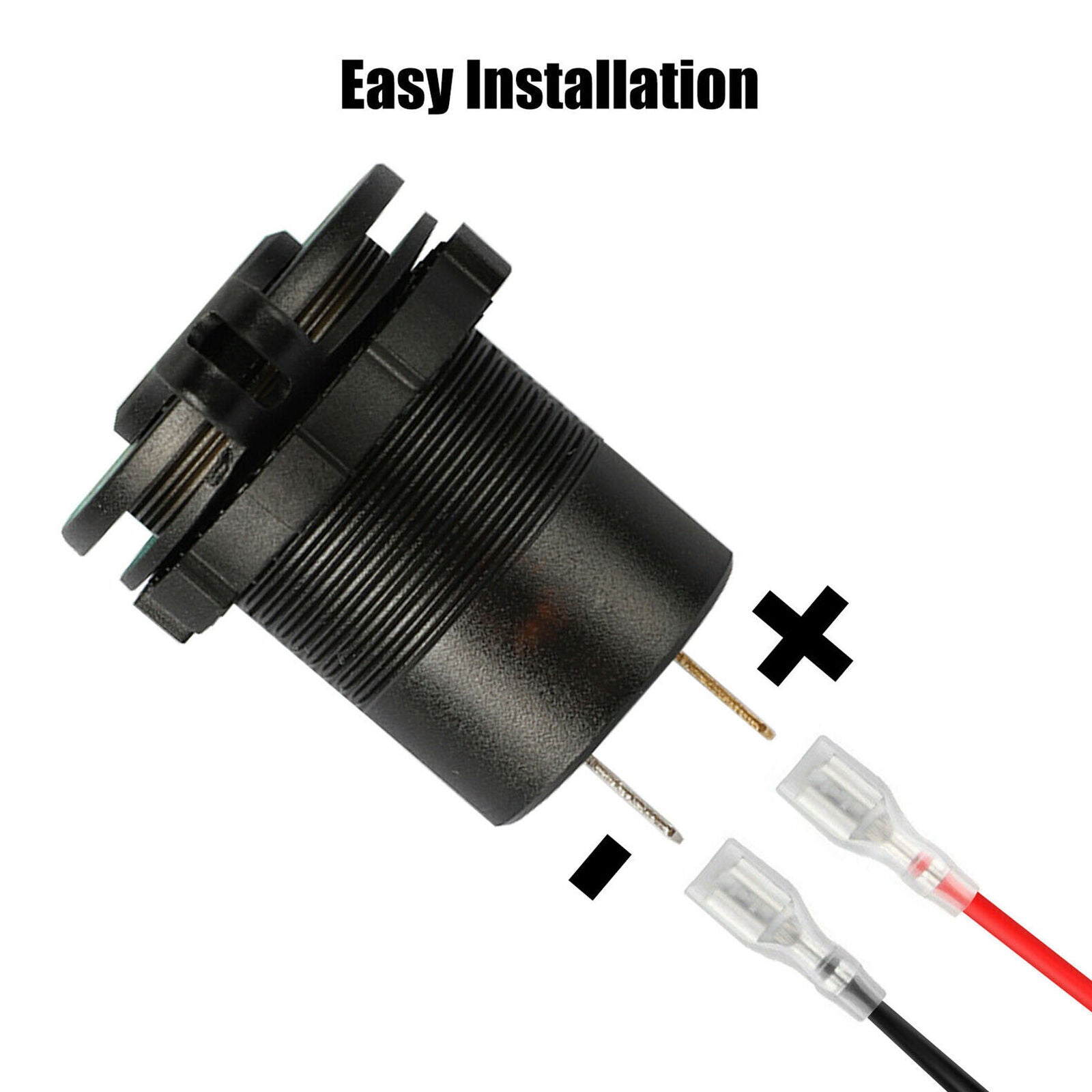 QC3.0 Dual USB Charger Socket w/ Voltmeter & Wire Waterproof for Car Marine Boat