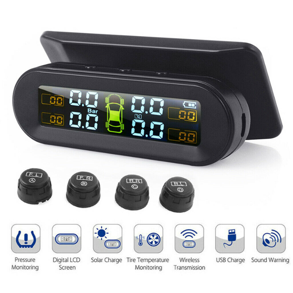 2x Car Tire Pressure Monitor w/ External Sensor for RV Solar USB Charge TPMS
