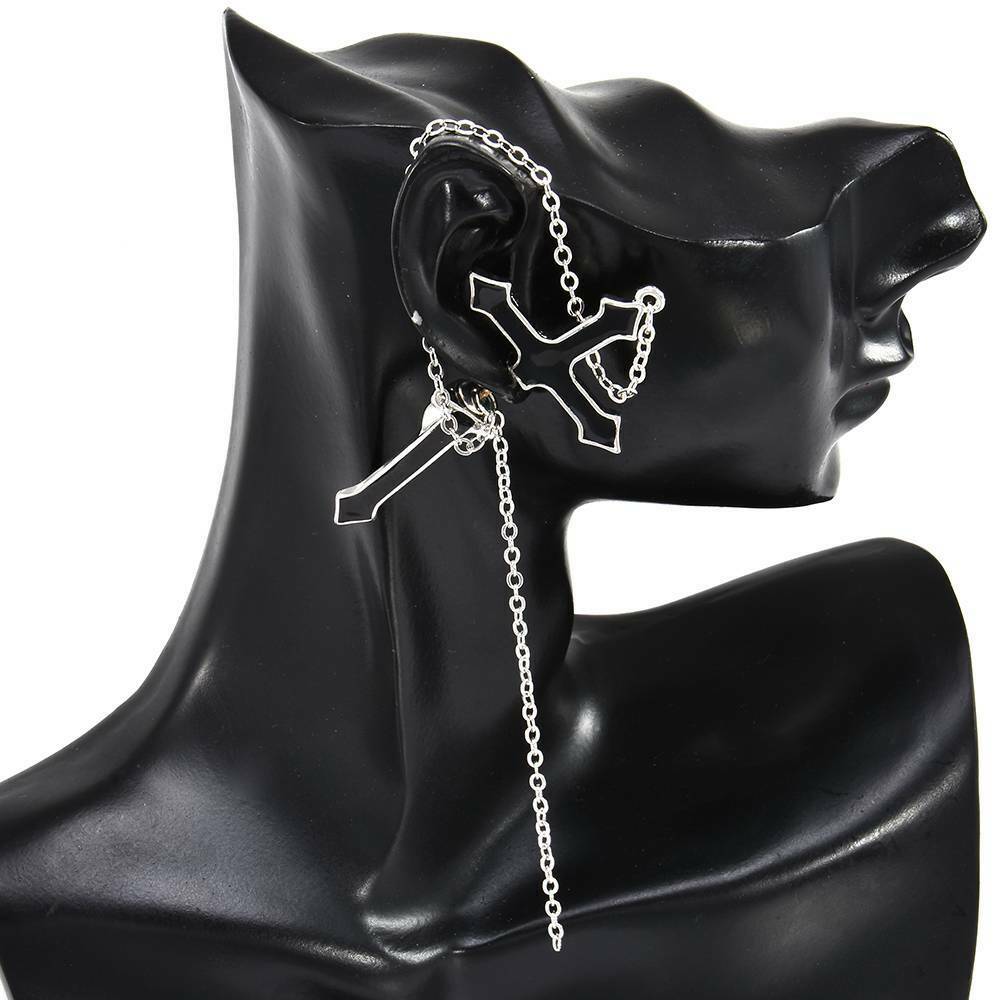 1Pcs Punk Gothic Long Chain Cross Zipper Stud Drop Earrings Women Men Jewelry