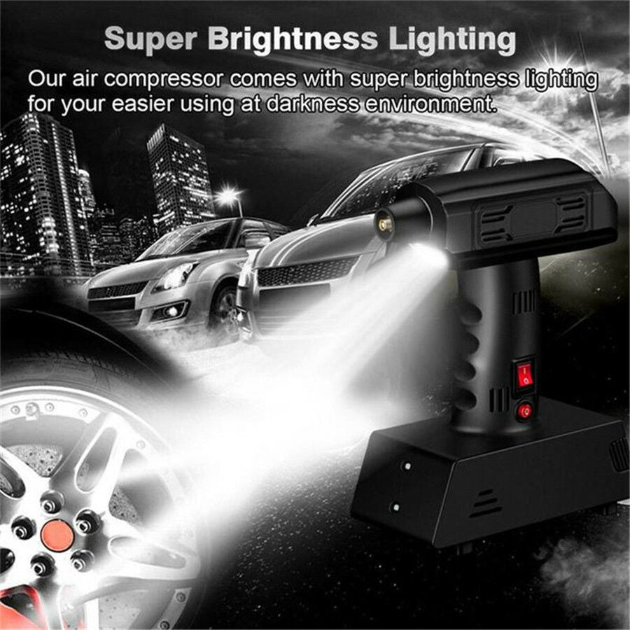 12V ABS Black Portable Inflator Pump Air Compressor with Super Bright Lighting