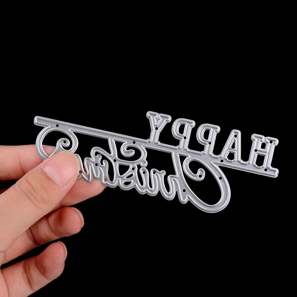 Happy Christmas Metal Cutting Dies Stencil Scrapbook Paper Cards Album Deco Rf