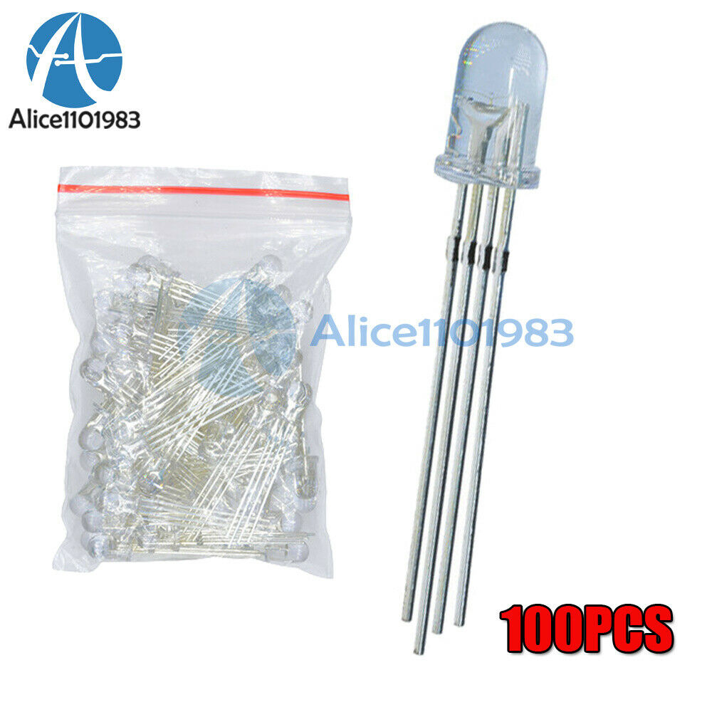 100Pcs 5mm 4pin RGB Tri-Color Common Cathode LED light Red Green Blue