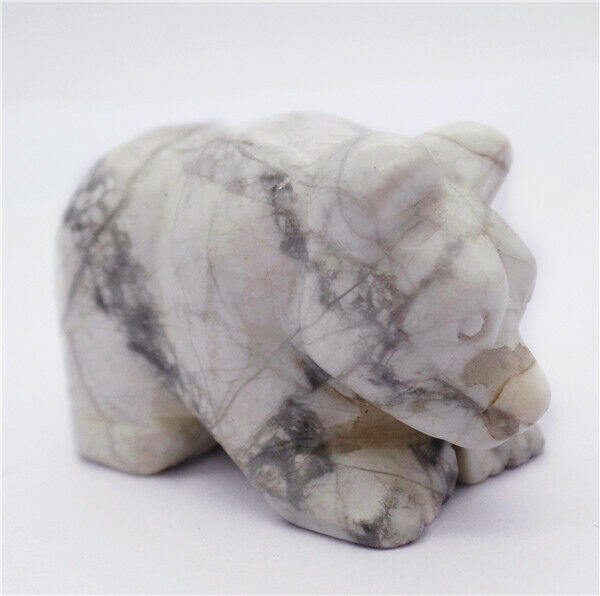 48x33x26mm Natural White Howlite Carved Bear Decoration Statue Home Decor HH7737