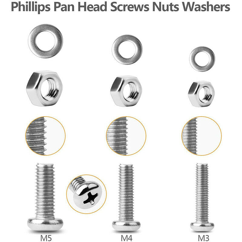 2X(Phillips Pan Head Screws Nut Flat Washers 304 Stainless Steel Machine ScC5W3)