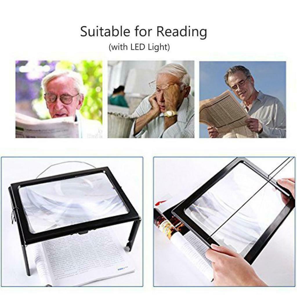 3x Reading Magnifier Foldable Magnifier W LED Light Desktop Book