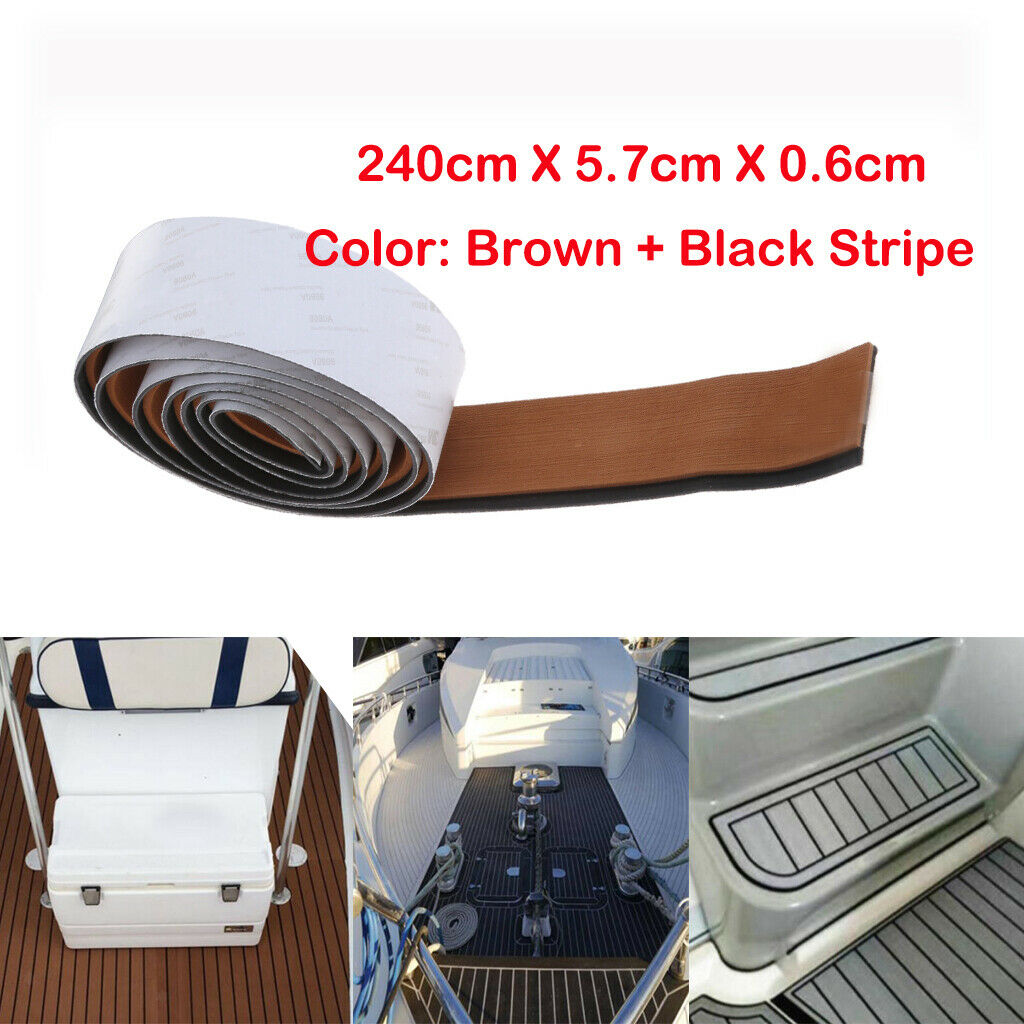 2X EVA Faux Teak Decking Sheet Marine/Boat Tape Light Brown Black Stripe