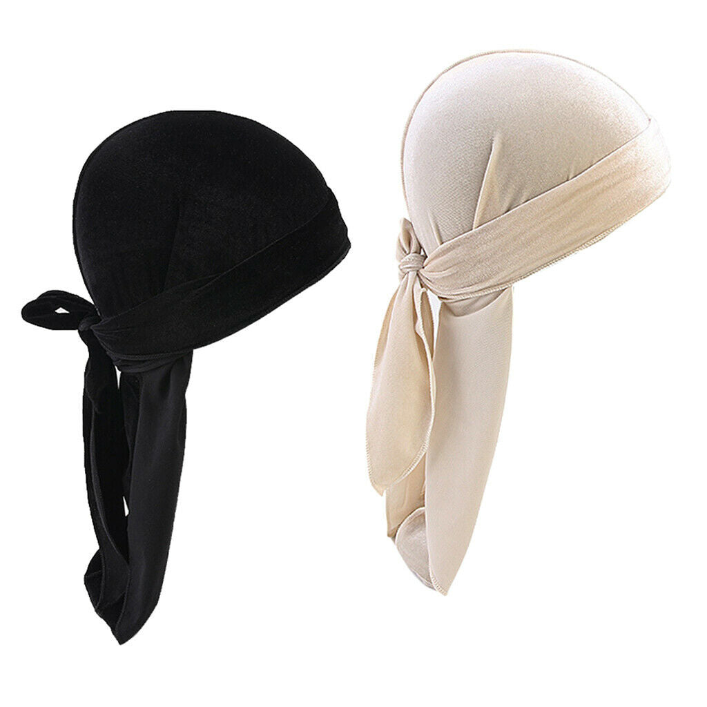 2 Pack Women Mens Fashion Soft Velvet Bandana Hat Long-Tail Muslim Headwear