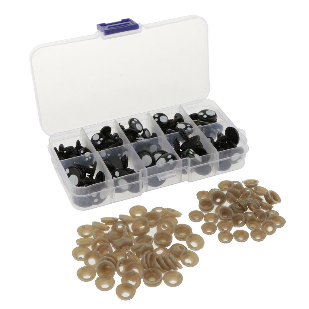 Safety Eyes,100pcs 8-16mm Colorful Plastic Safety Eyes Craft Noses with Washers
