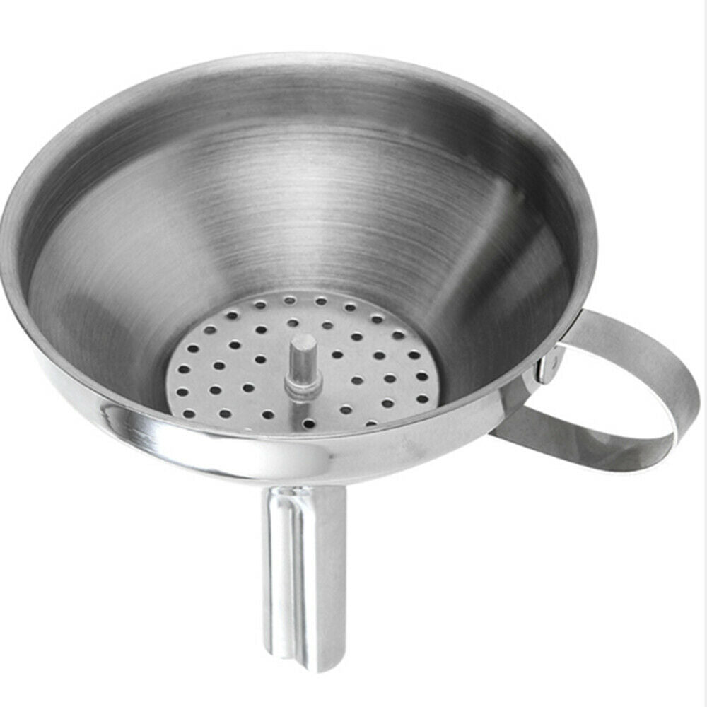 Stainless Steel Funnel Kitchen Oil Soy Sauce Liquid Funnel Detachable Filter