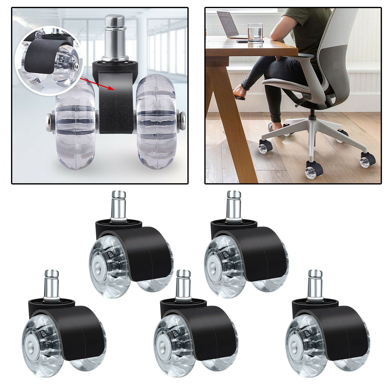 5 Pieces Computer Office Chair Soft Caster Wheels Universal Floor Roller