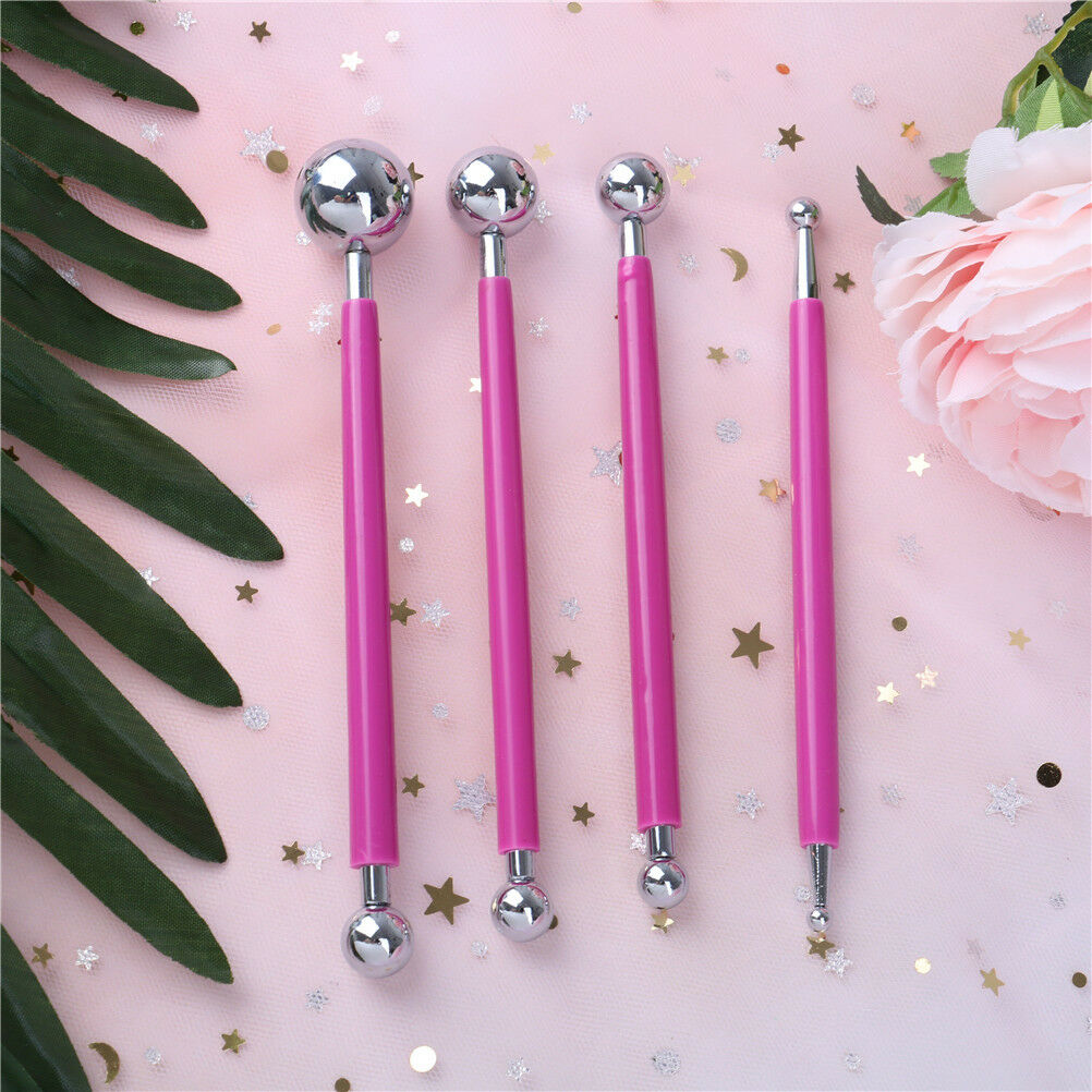 4xFondant Cake Decorating Pen Metal Ball Flowers Sugar Craft Modelling Too.l8