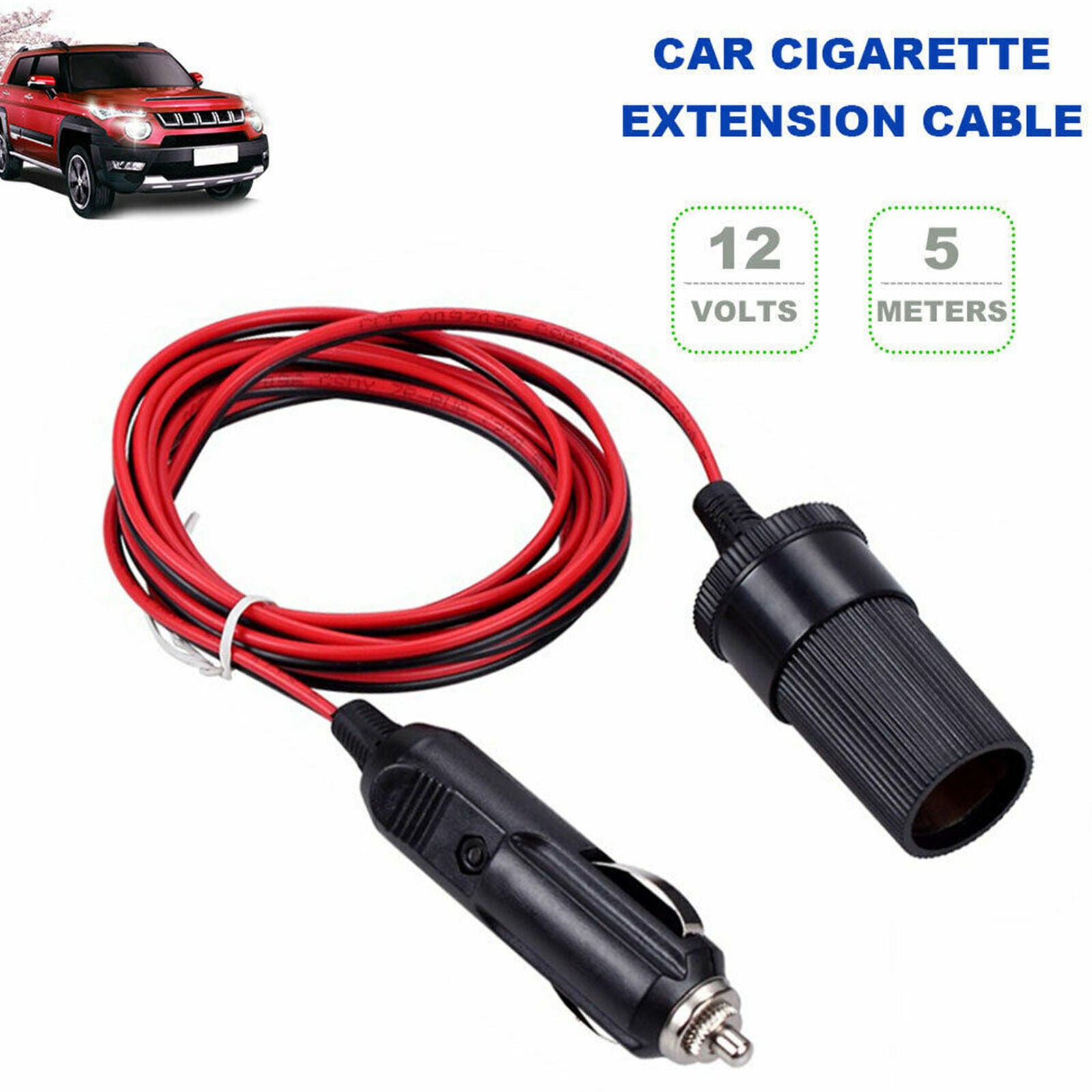 16 ft Car Cigarette Lighter Socket Extension Cord Cable Heavey Duty 12V
