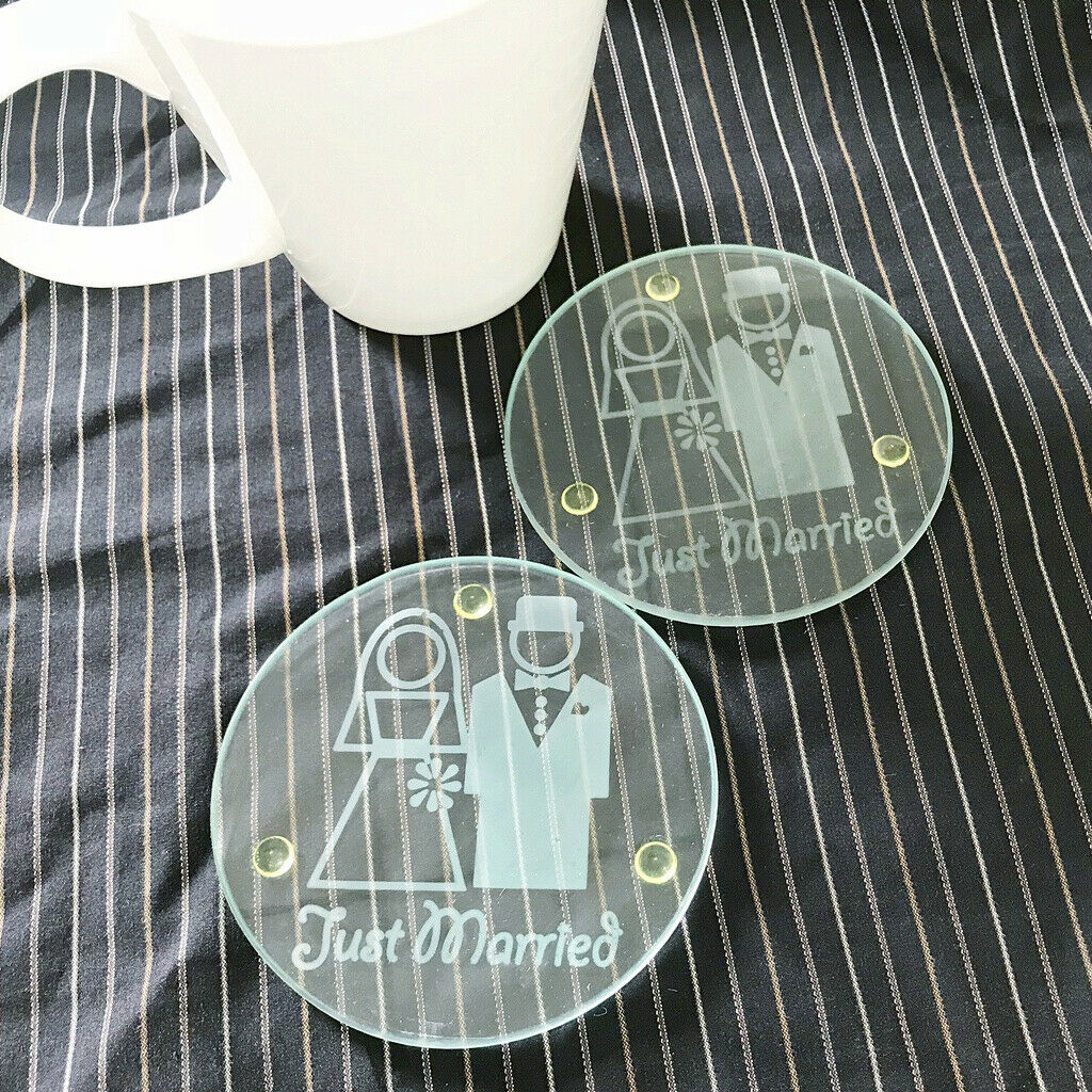Just Married Wedding Glass Coasters, Set of 2