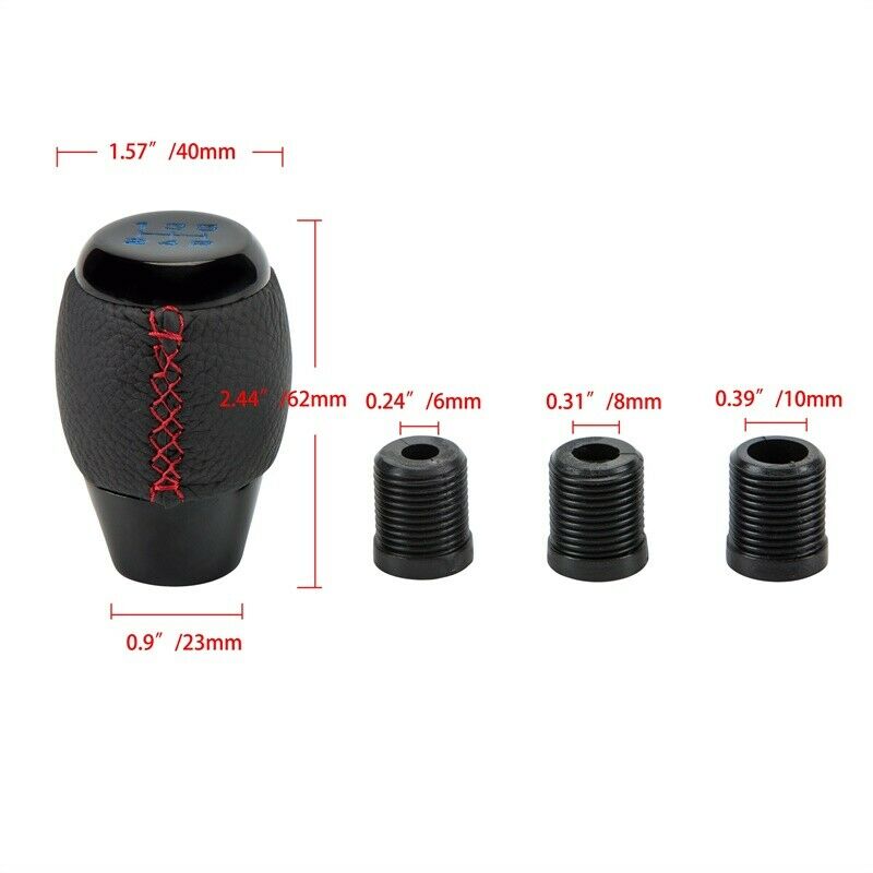5 Speed PU Aluminum Manual Shift Knob Gear Stick Shifter Lever Red Stitching