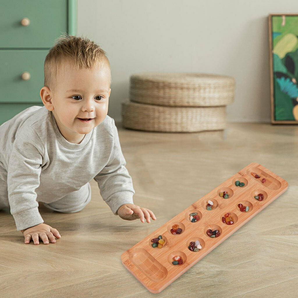 Mancala Board Game Foldable with 48 Agate Stone for Family 6 Years and up