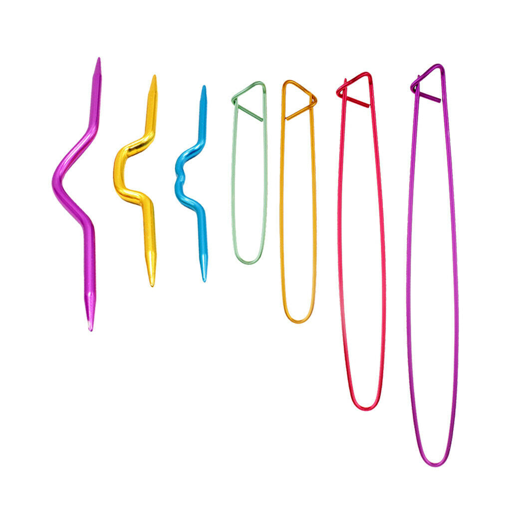7pcs Aluminum Cable Knitting Needles Crochet Hooks Stitch Holders