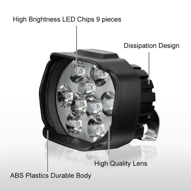 9LED Motorcycle Headlight Spot Lights Head Lamp LED Front DC12V Driving BDAU