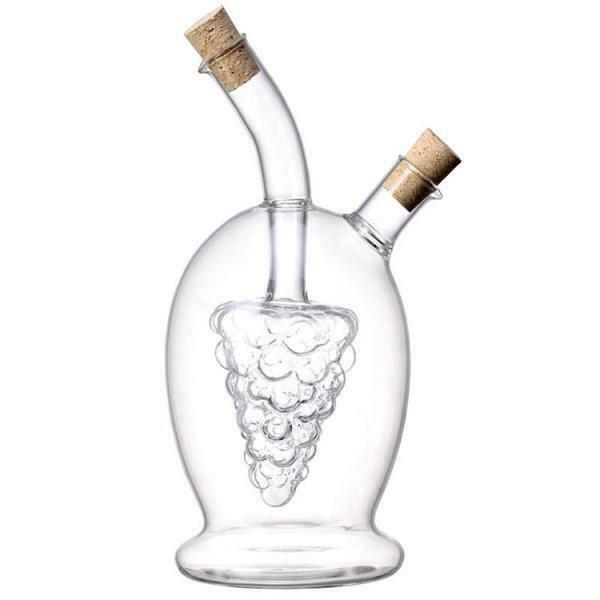 2-Outlet Glass Olive Oil Jar Vinegar Bottle Sauce Cruet Dispenser 9cmx20cm