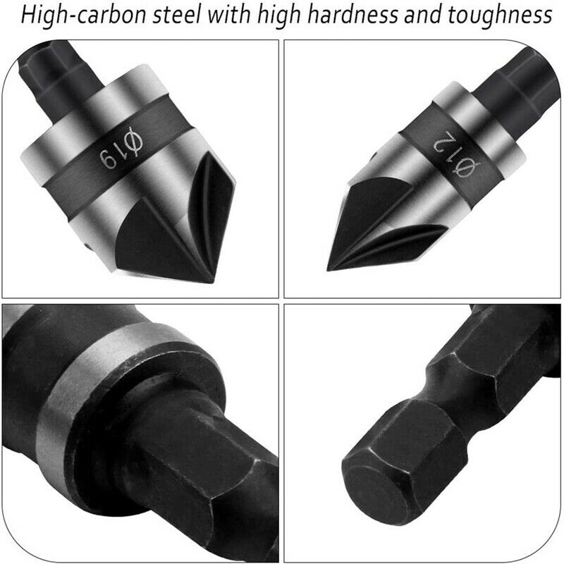 9PCS Countersink Set, Hex Shank Wood Drilling Bits 90 Degree Working 5 Flute PP9