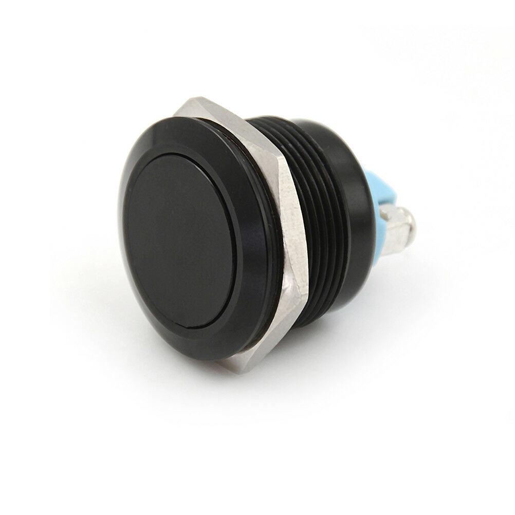 1PC 22mm waterproof black momentary metal flat top push button switch.l8