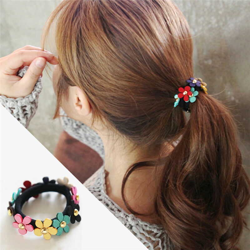 2pcs Women Girls Flower PonyTail Elastic Rubber Hair Band Tie Rope Rin.l8