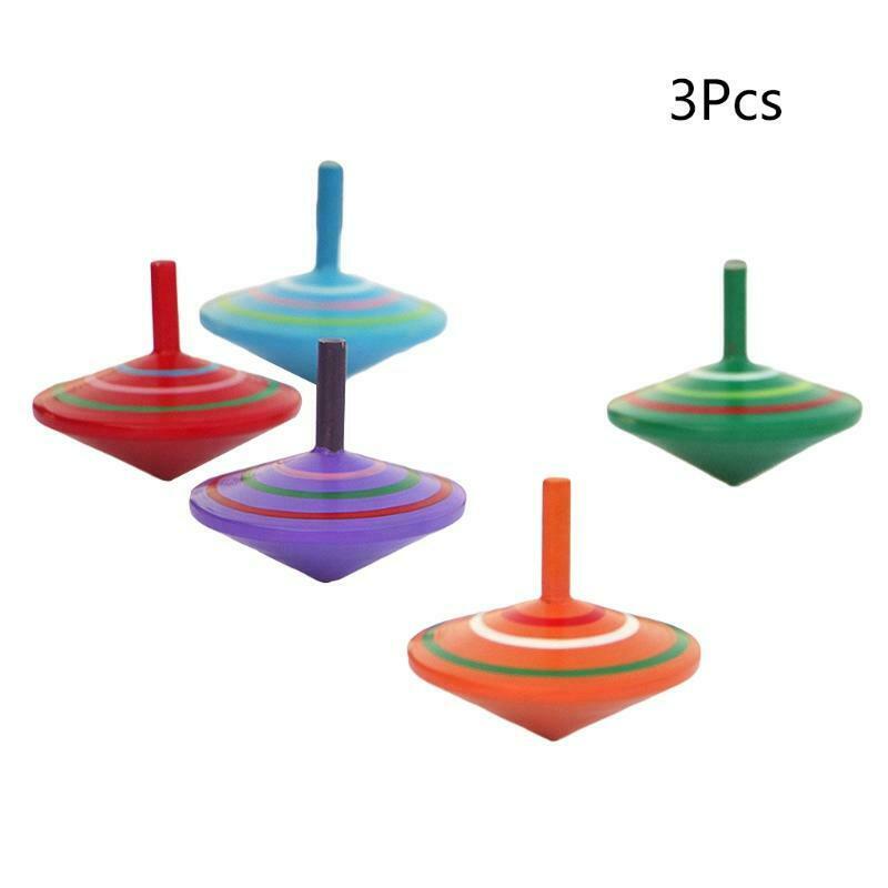 3Pcs/Set Handmade Painted Wooden Spinning Tops Educational Toys Gift for Kids