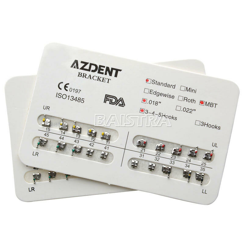 20X 20pcs/pack Dental Orthodontic Brackets Standard MBT 018 Hooks 3 4 5 Metal