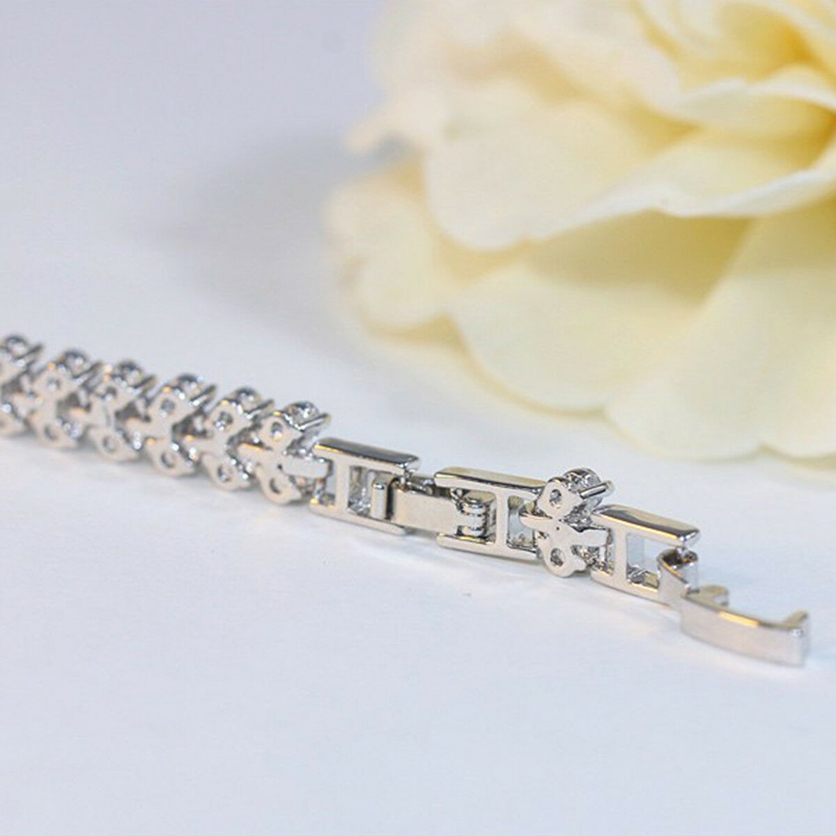 Women's Fashion Roman Chain Clear Zircon Crystal Bangle Rhinestone Bracelet Gift