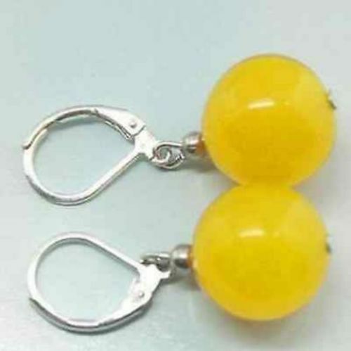 Fashion Hot Sell 10mm Yellow Jade Round Beads Earrings A++