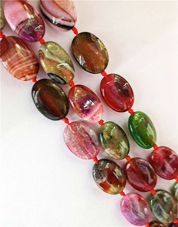 1 Strand 25x18x7mm Colorful Dragon Veins Agate Oval Loose Beads 15.5inch HH8485