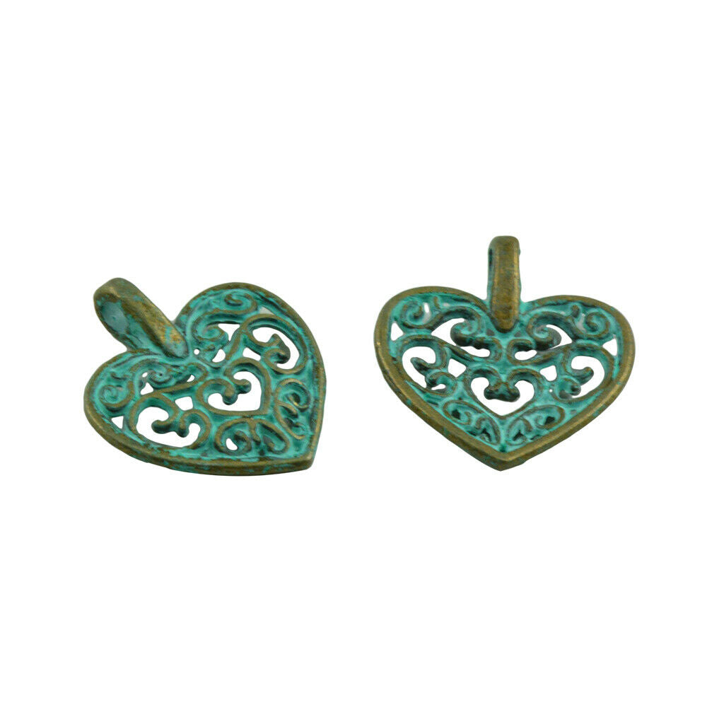 50pcs Patina Hollow Out Pendant Charms Hearts Locket Findings Jewelry Crafts