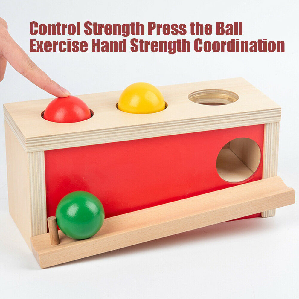 Tri-Colored Wooden Press Ball Developmental Fun Training Toys Birthday Gift