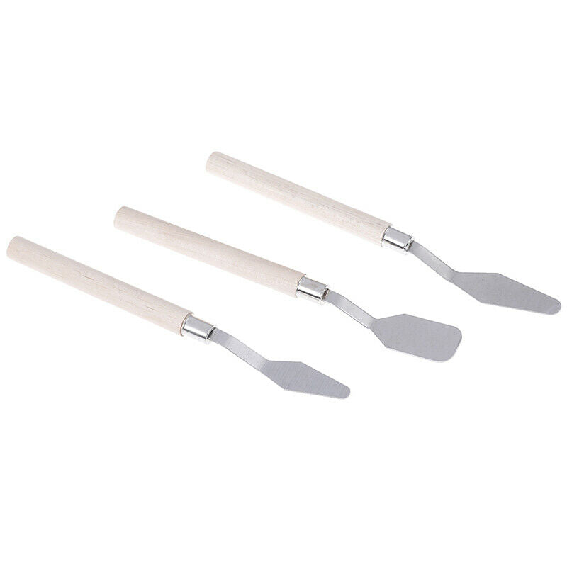 3Pcs wooden handel oil watercolor painting scraper oil palette knif ekJC.l8