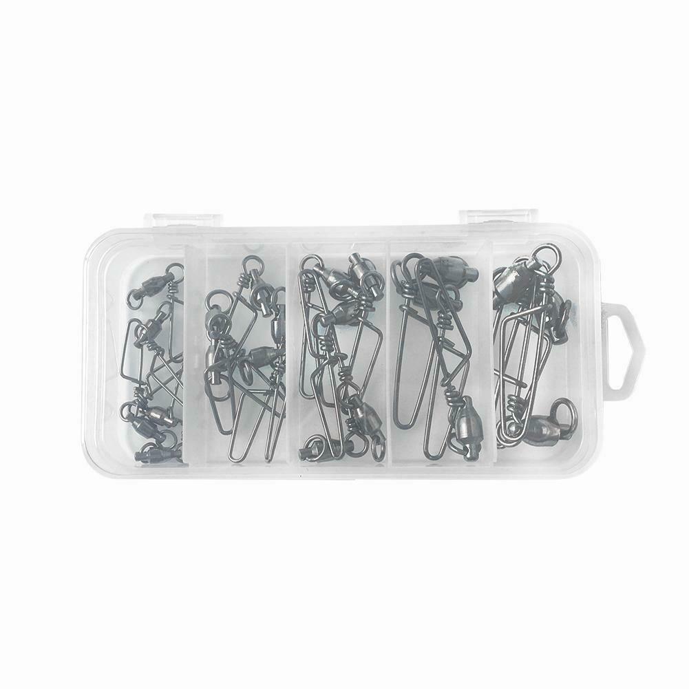 22pcs Bearing Interlock Snap Fishing Lure Swivels Ring Connectors+Arc Pin @